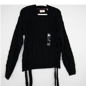 NWOT Weatherproof Vintage V-neck cabled‎ sweater, black, XL